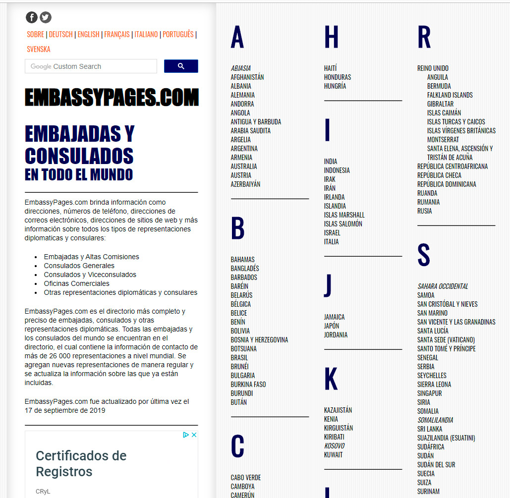 Embajadas y Consulados del Mundo